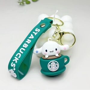 Cinnamon Roll Sanrio with a cup of coffee Keychain